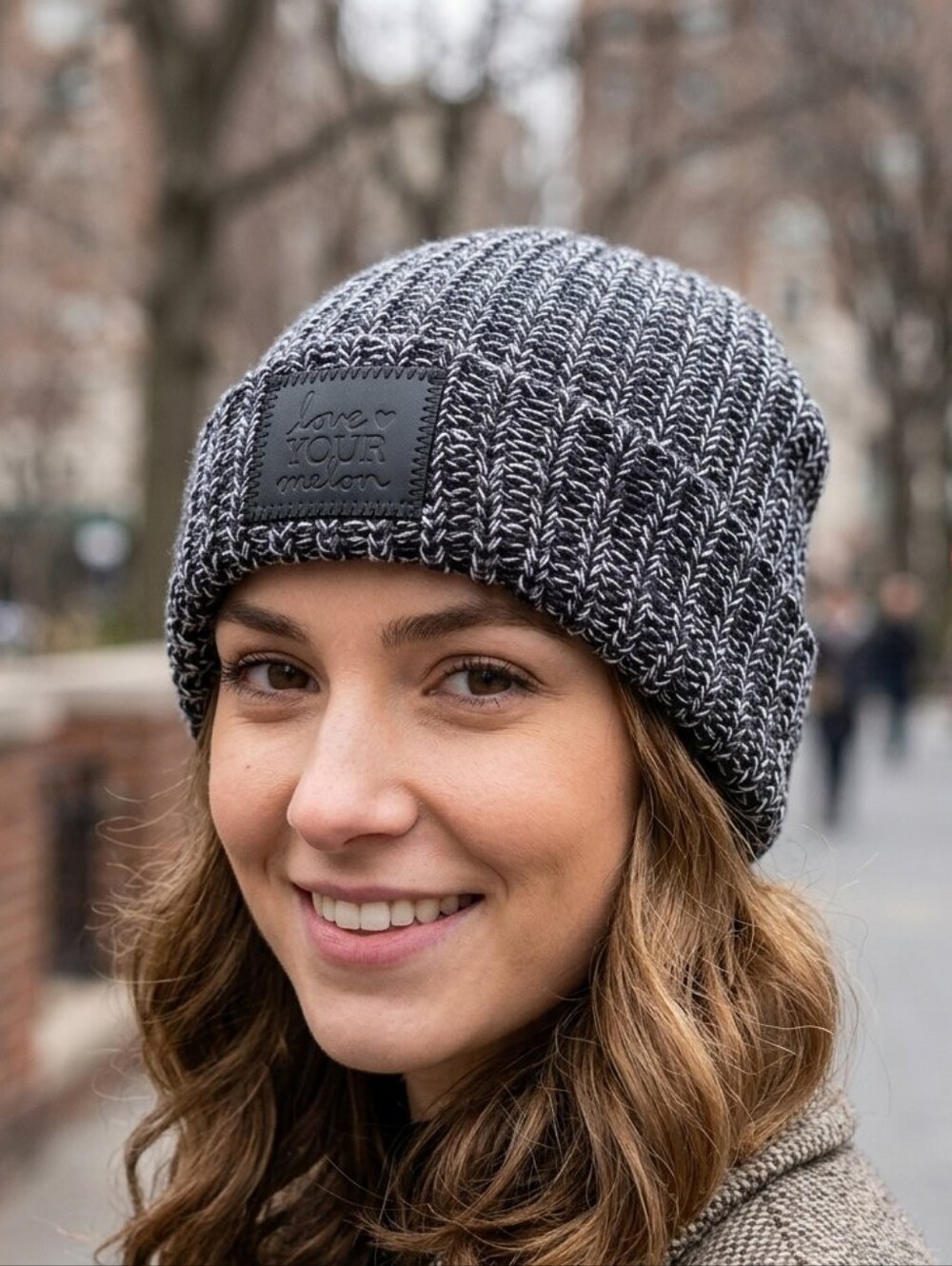 Love Your Melon Black & White Ribbed Knit Beanie • Size OS